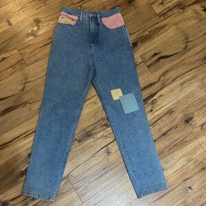 Nada Nuff Jeans with Pink and Yellow and blue Patches